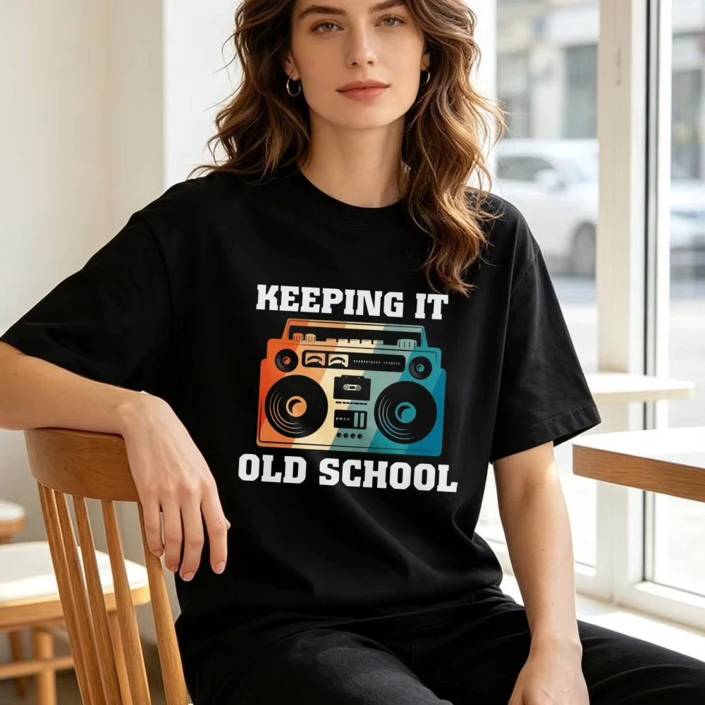 Keeping It Old School Retro Boombox 80s 90s Graphic Tshirt Trendy Retro Music Fashion Street Tee Casual Summer Unisex Cotton Top
