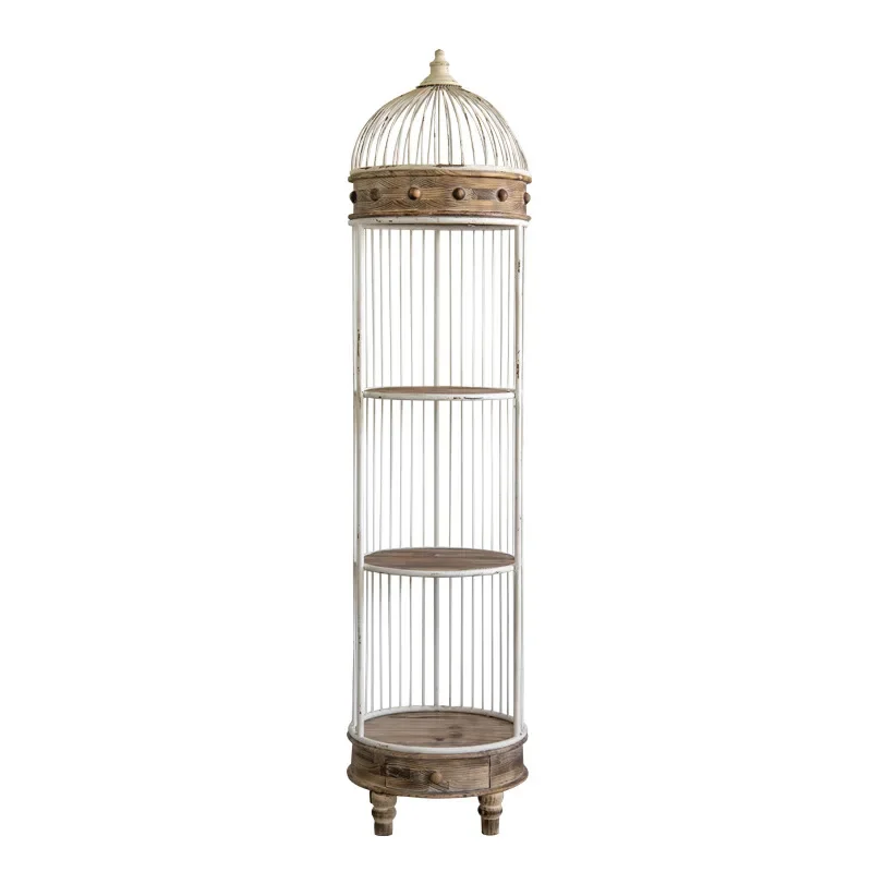 French wrought iron retro multi-layer display stand floor-to-ceiling indoor with drawers layer rack storage shelf window living