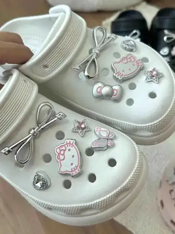 Hello Kitty Silvery Shoe Charms Set Cute Cartoon Plastics Decorations for Clogs & Sandals Perfect Gift for Boy Girl