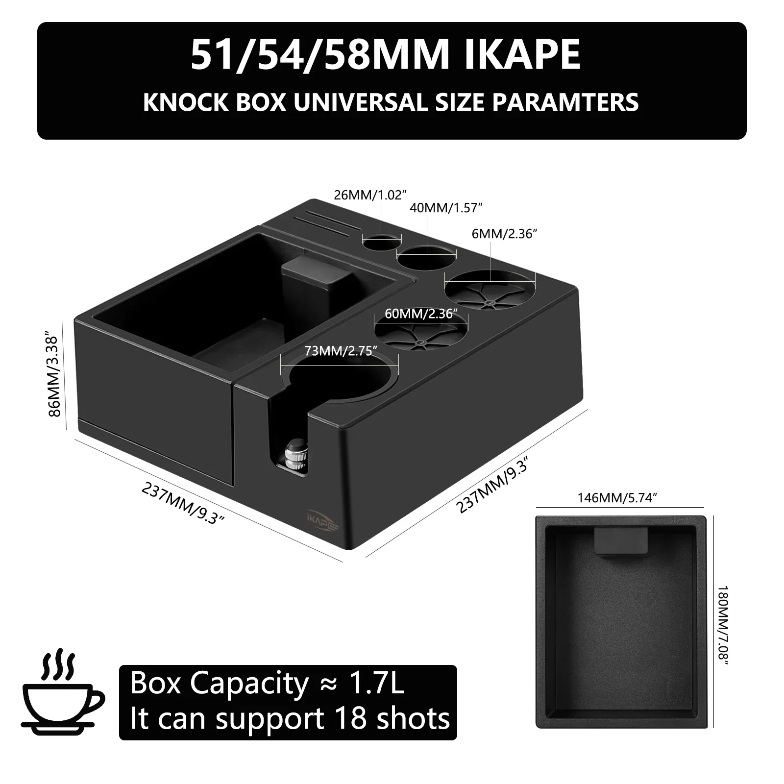 Imagem -02 - Ikape Espresso Knock Box Caixa Organizadora de Café Ajuste para Armazenamento 51 mm 54 mm 58 mm Tamper Portafilter Base de Estação de Plástico