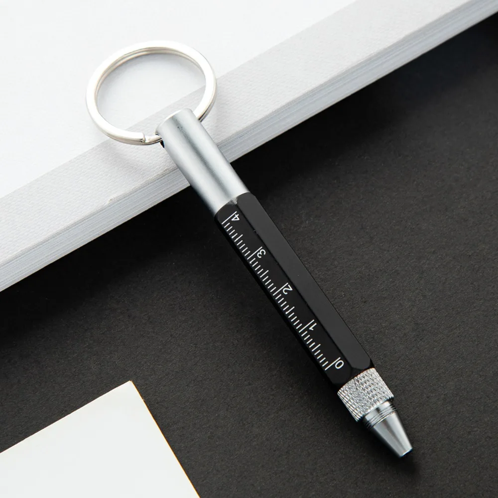 Metal Multitool Pen Short Style with Screwdriver/Ruler/Stylus Ballpoint Pen 6-in-1 Outdoor Tool Pen Construction Tools