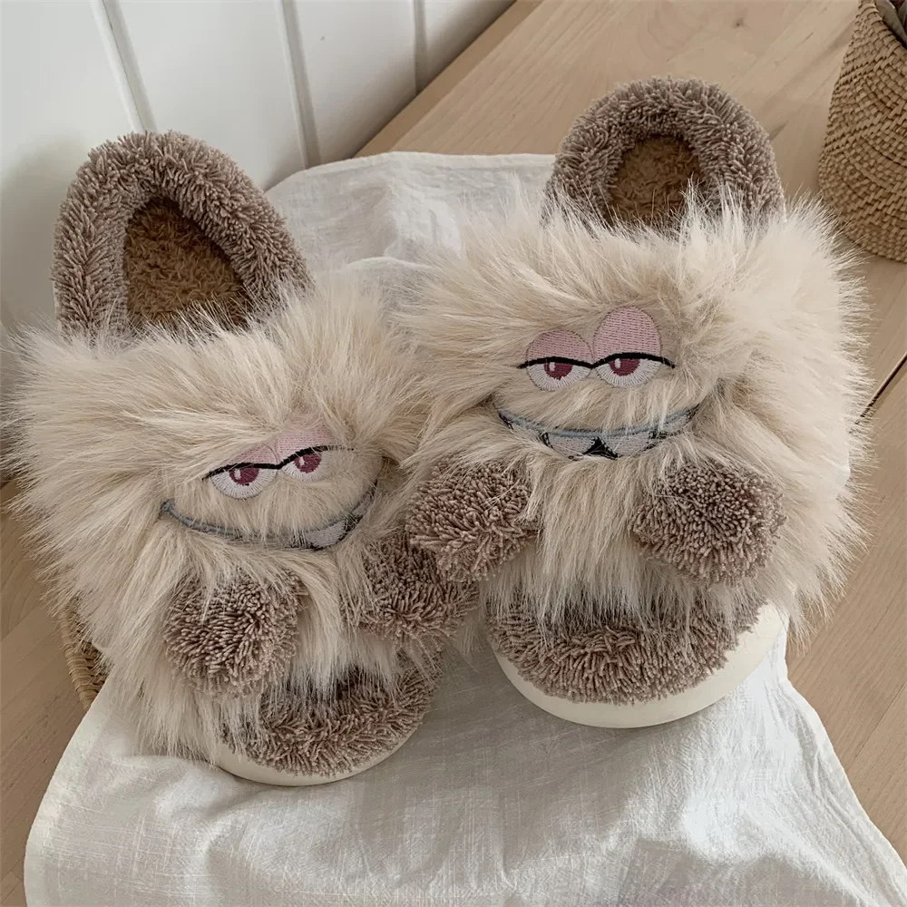 Autumn and winter leisure home bedroom warm creative funny cotton slippers women's fashion personality plush cotton slippers