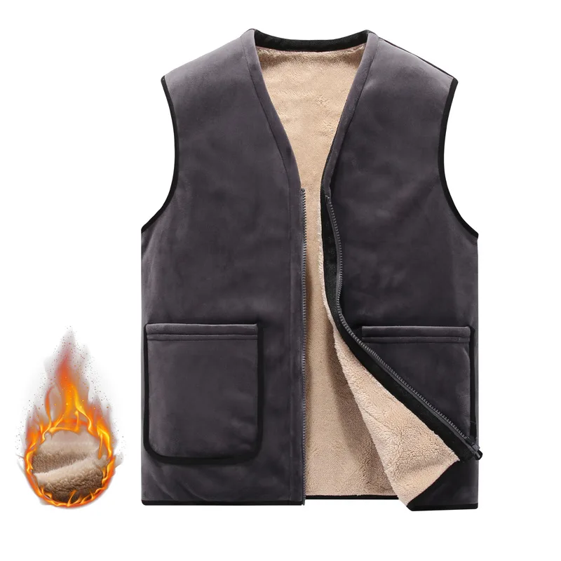 Solid color men's velvet home casual vest for autumn and winter warm and cold resistant with sleeveless vest inside dad outfit