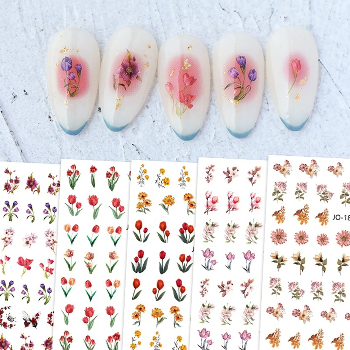 Japanese Tulip Nail Art Sticker Spring Red Flower Design Nail Decoration Decals