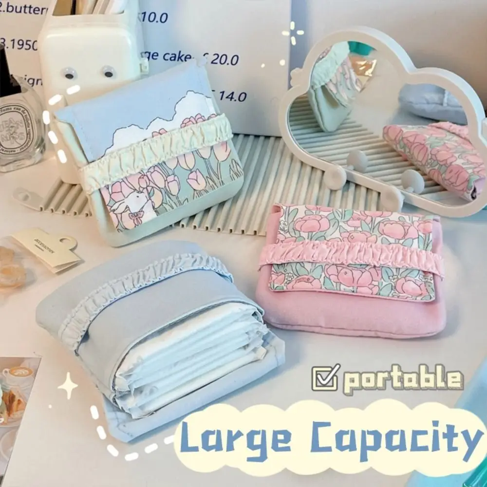 Borsa portaoggetti per assorbenti igienici in cotone Ins borsa portamonete da viaggio con motivo floreale di grande capacità