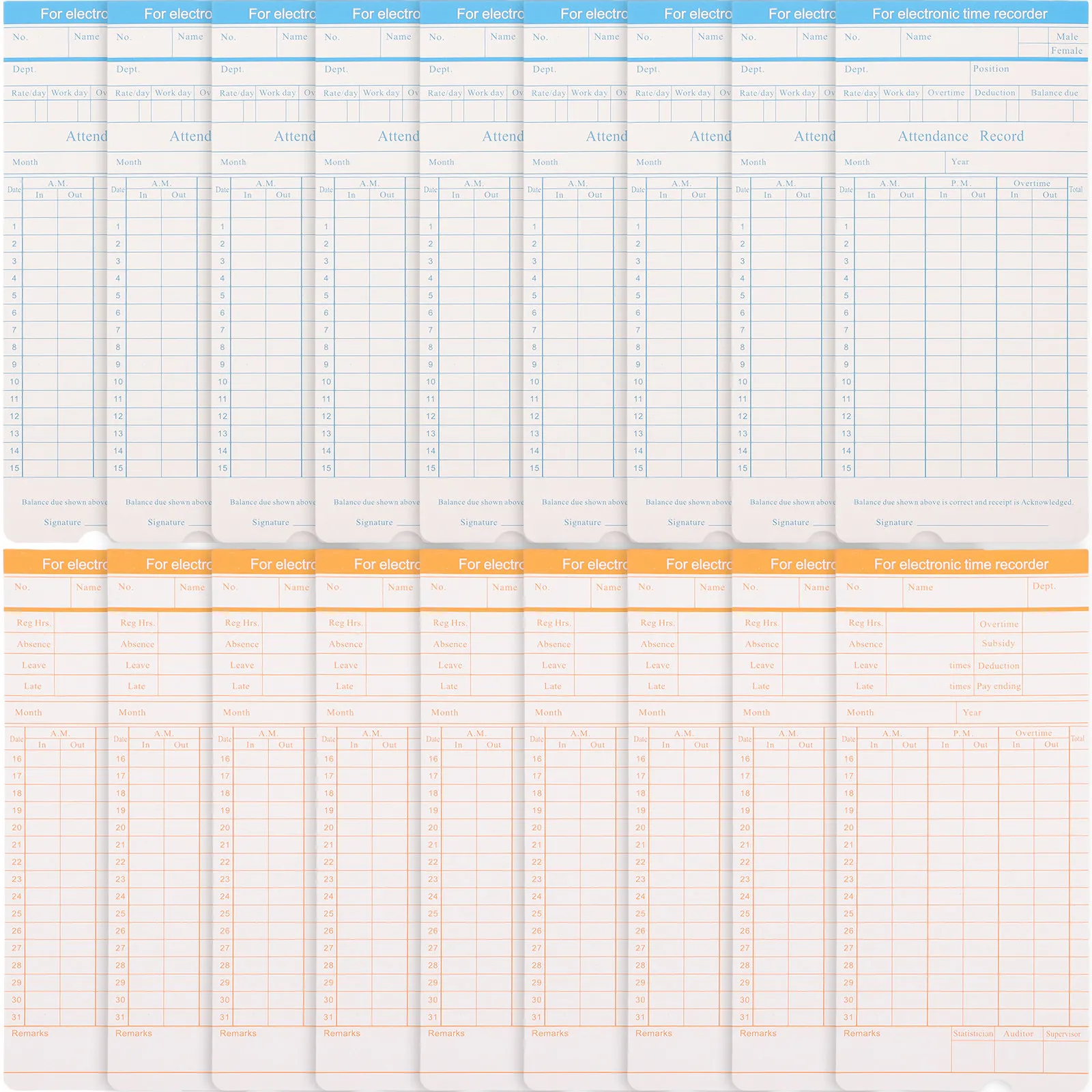 

Double-Sided Time Cards Paper For Employee Attendance Tracking Office Factory Warehouse Use Weekly Punch Cards English