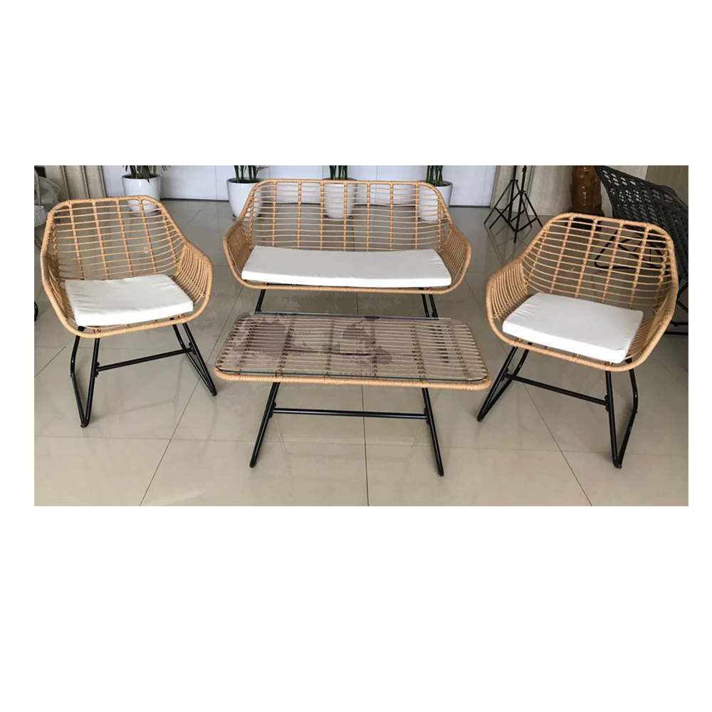 

All-Weather 4pcs PE Rattan Sofa Set Luxury Modern Dining and Living Room for Courtyard School Outdoor Garden