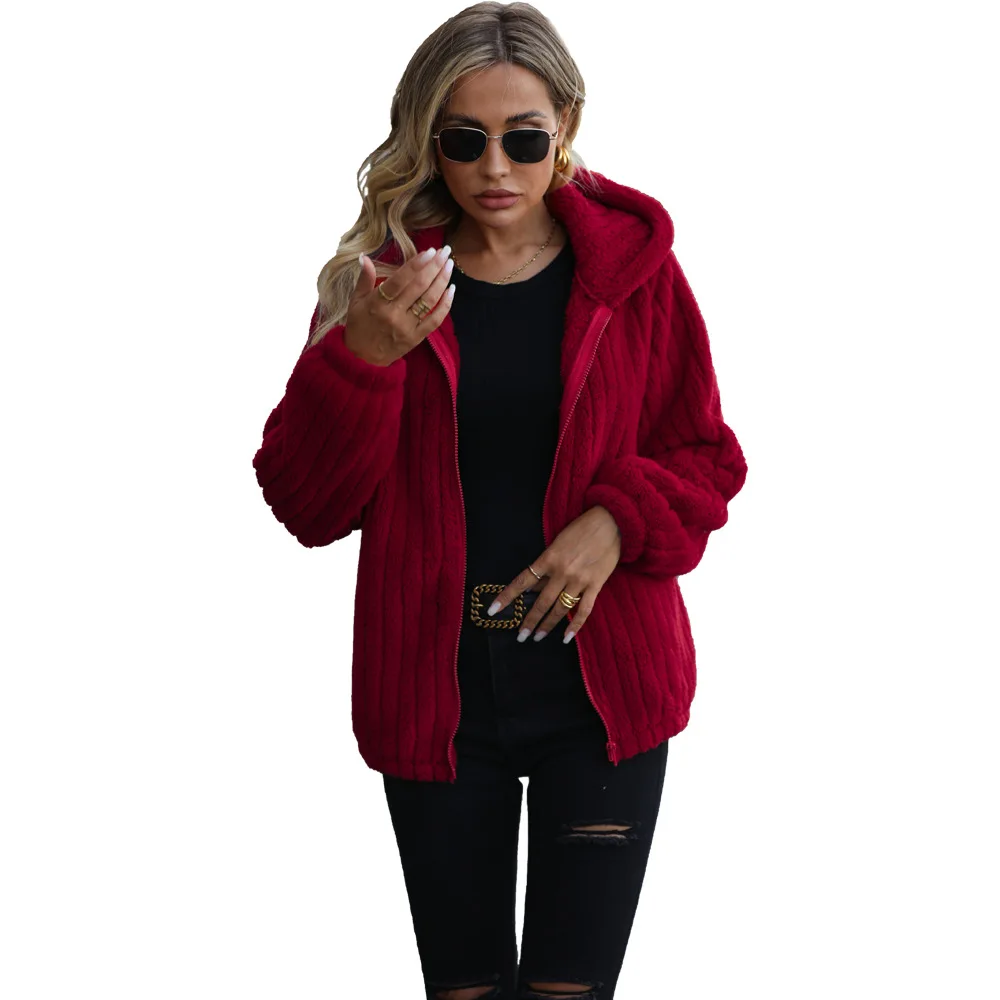 Women\'s S-1XL size Fashionable autumn  women\'s hooded long sleeved loose pit zipper double-sided velvet casual jacket hoodie