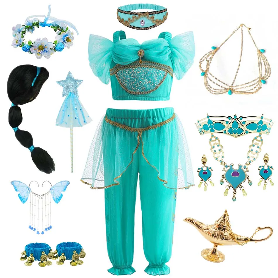 

Jasmine Cosplay Princess Kids Sets Girls Arab Costume Children Event Festival Party Clothes Halloween Christmas Carnival Outfits