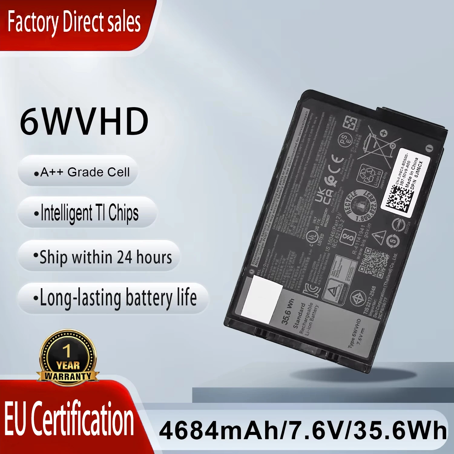 

Аккумулятор для ноутбука 6WVHD 451-BDDY для Dell Latitude 7230 7220 Rugged Extreme Tablet T06H T06H001 Pro Rugged 12 RA02260, замена B