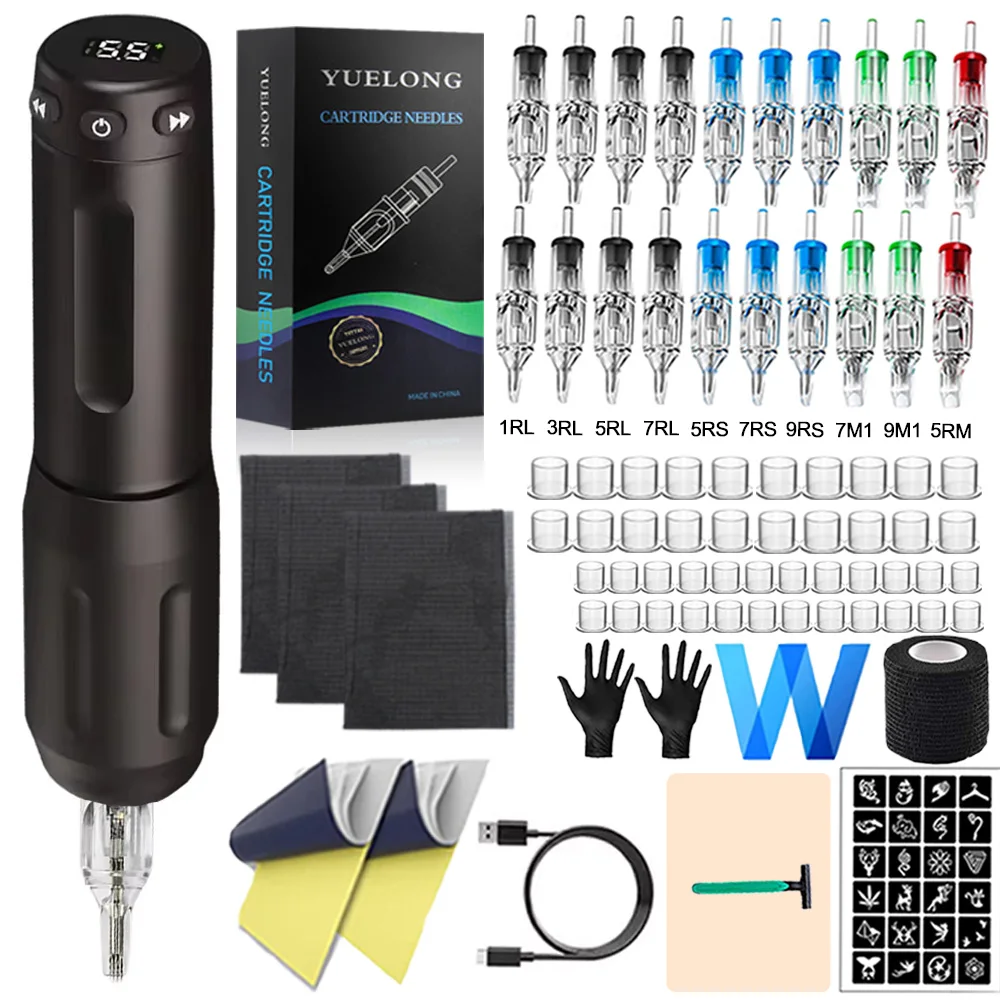 

Wireless Tattoo Pen Kit Rotary Tattoo Machine Makeup Tools with 20pcs Cartridge Needles Accessories Set for Tattoo Beginner