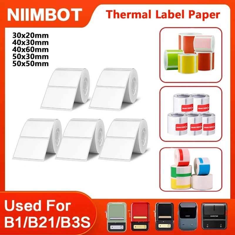 NiiMbot B1/B203 B21/B3s Label Printer Waterproof Anti-Oil Tear-Resistant Price Tag White/ Cable/Color/Round Thermal Label Paper