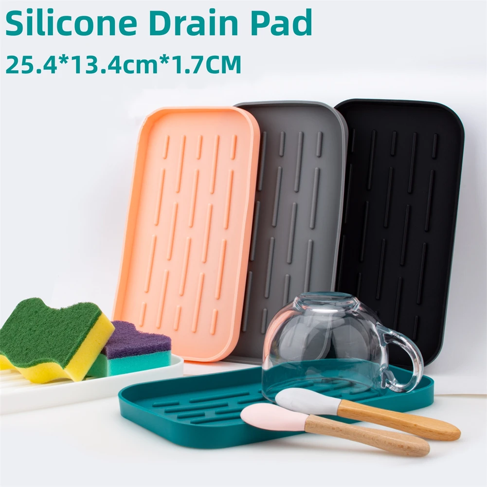 Flexible Silicone Sink Tray Organizer for Sponges Brushes Soap with Raised Ridge Design for Fast Drying and Counter Protection