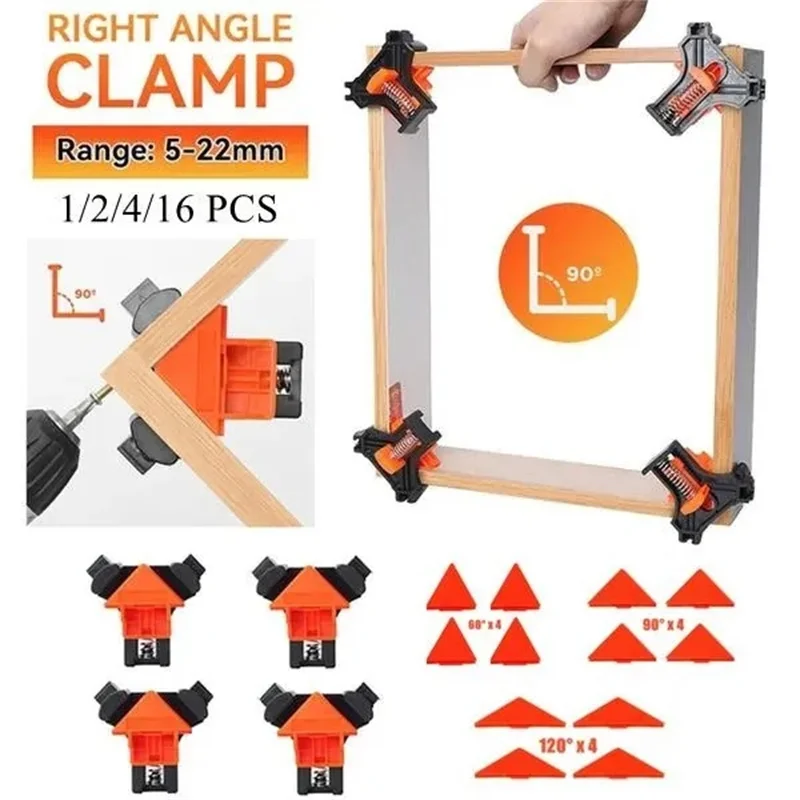 Ângulo direito Clamp Utility Fixation Tool, Picture Frame Clip, Household Corner Clamp, Multi-Angle Ferramenta de Carpintaria, 1 Pc, 2 Pcs, 4 Pcs, 16Pcs