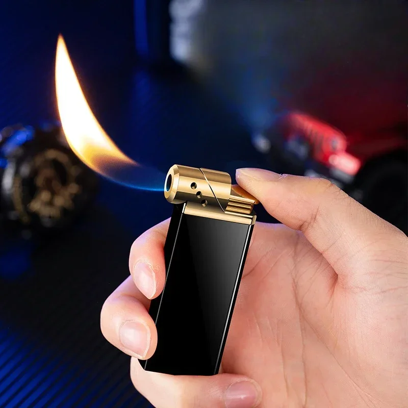 Upscale Genuine Metal Gas Cigar Lighter Oblique Out Open Flame Pipe Dedicated Cigarette Lighter Men's Gift Tobacco Lighter