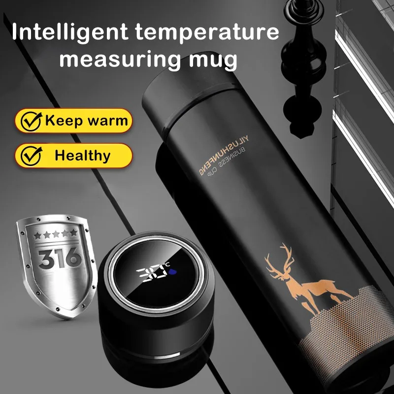 500ML Smart Thermos Water Bottle Led Digital Temperature Display Food Thermos For Tea Coffee Sika Deer Thermal Mugs Cup