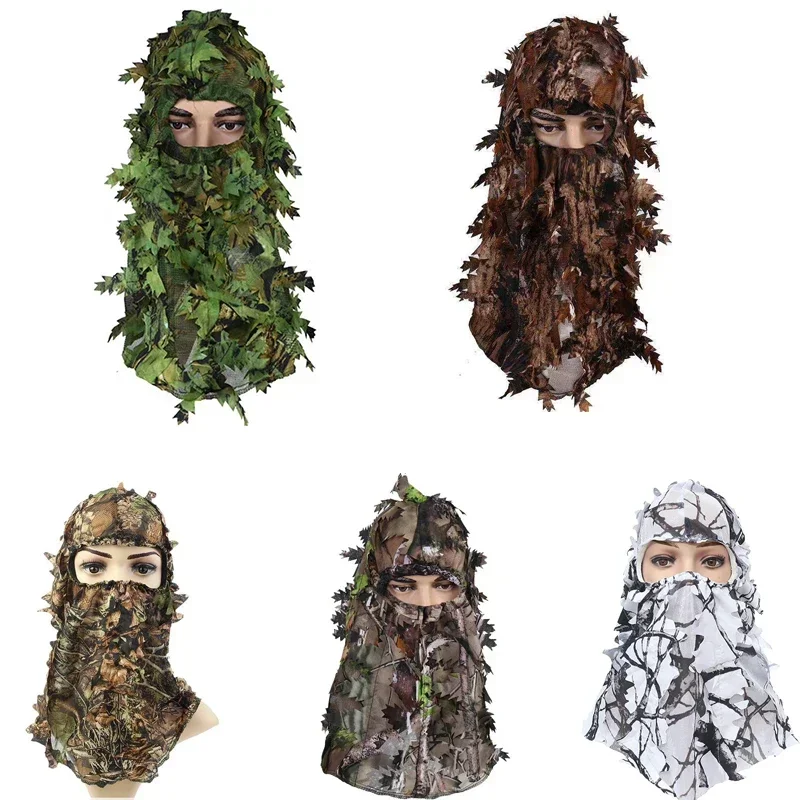 Hunting Tactical Ghillie Suit Ghillie Camouflage Leafy Hat 3D Full Face Mask Headwear Turkey Camo Hunter Hunting Accessories