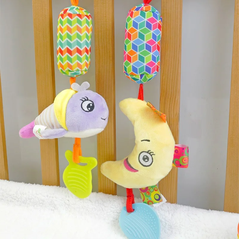 Plush Toys Cartoon Animals Colorful Babies Soothing Plush Toy Pendants for Beds Hanging Carts Hanging Bells Baby Teething Toys