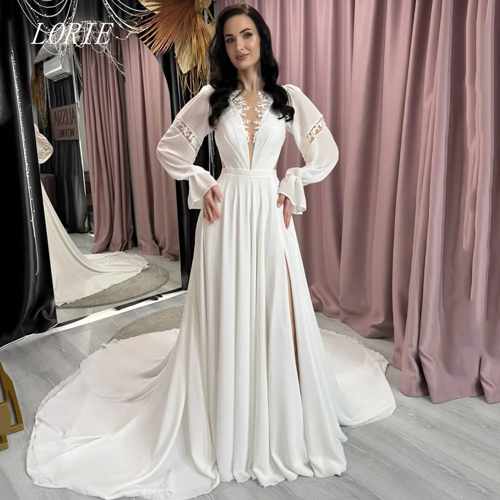 LORIE Luxury A Line Civil Wedding Dress Gala Full Sleeve Bridal Dresses Lace Engagement Wedding Gown Customized 2026