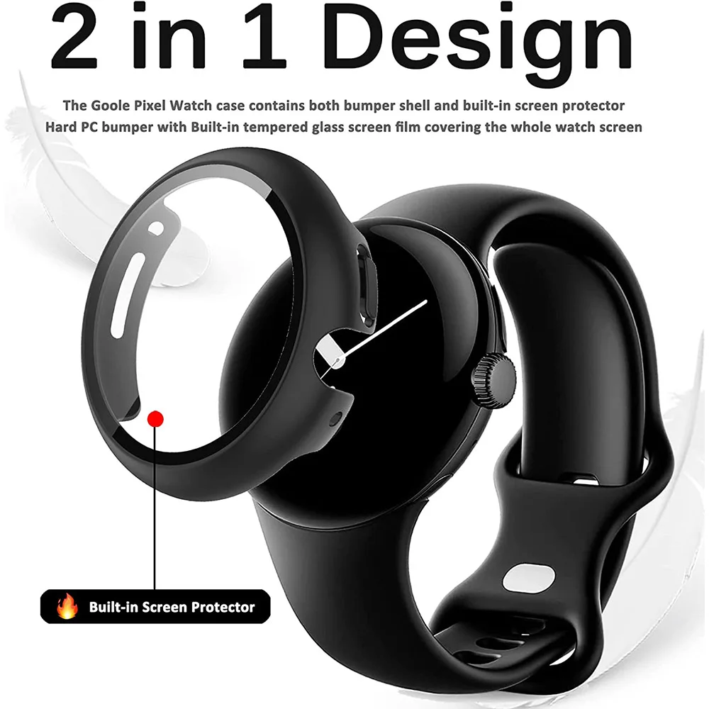 Case for Google Pixel Watch with Tempered Glass Screen Protector Hard PC Protective Cover for Google Pixel Watch Accessories