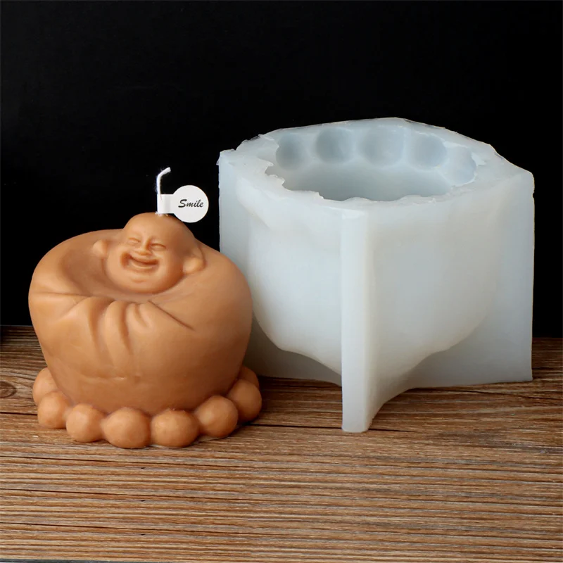 Laughing Buddha Silicone Candle Mold 3D Maitreya Statue Mold for DIY Aroma Candle Soap Resin Plaster Handcraft Home Decor view 4