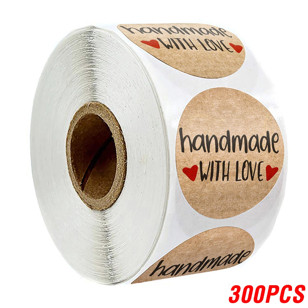 100-500 Stuks 1Inch Vintage Kraftpapier Handgemaakt Met Liefde Stickers Voor Pakket Dank U Briefpapier Zelfklevende Etiketten bakken Seals