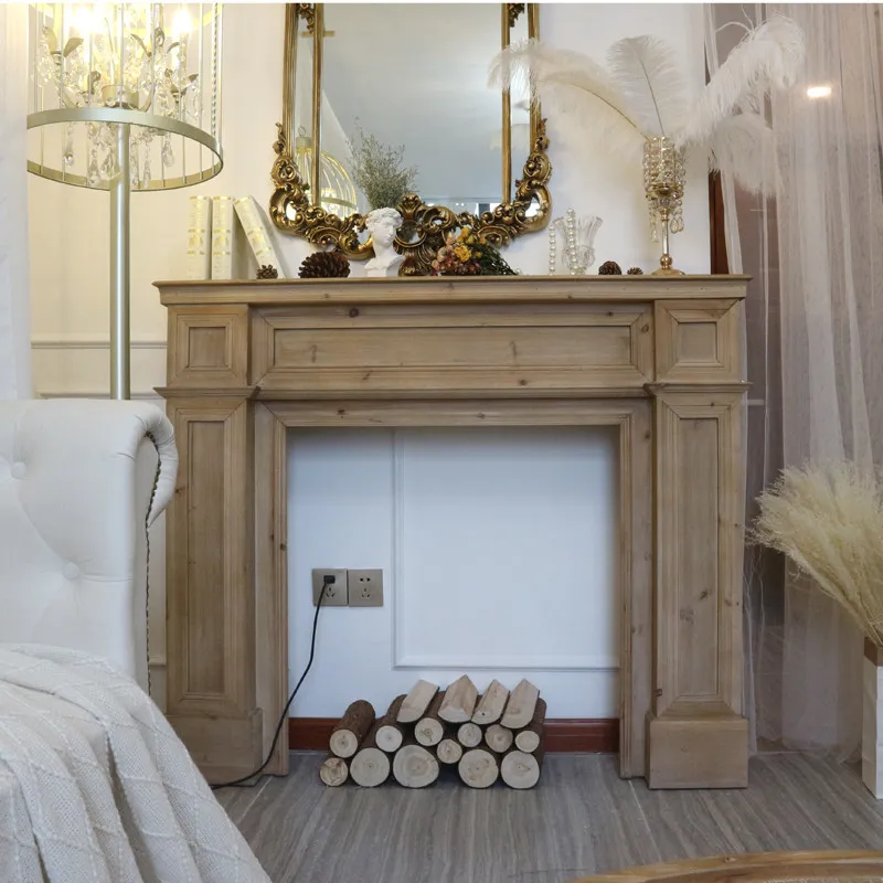 

American solid wood fireplace decorative cabinet B & B retro nostalgic fireplace photography props French European mantel weddin