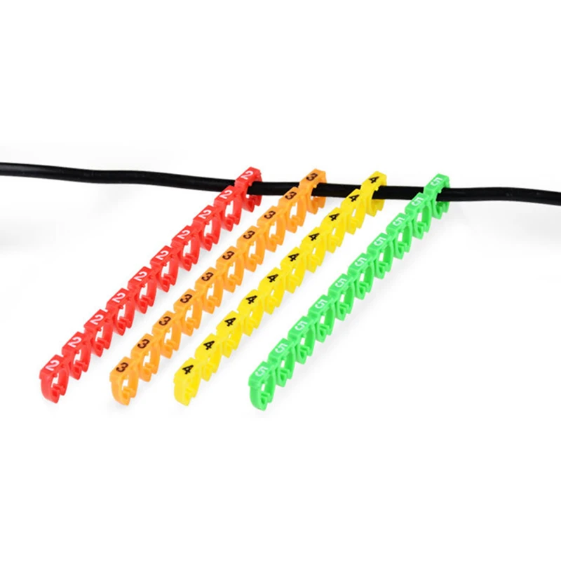 100pcs/Lot Cable Marker M Type CAT Digital Number Tube Cable Protector 6 Clip Network Ethernet Wire Number Snap Type Color