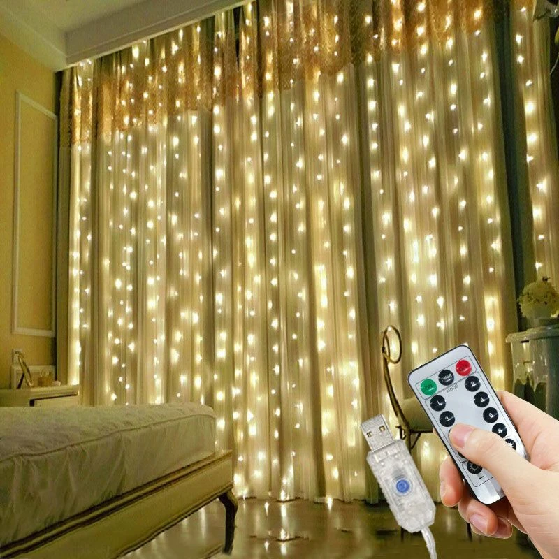 6x3M/3x3m Curtain Garland on The Window USB Power Fairy Lights Festoon with Remote New Year Garland Led Lights Christmas Decor