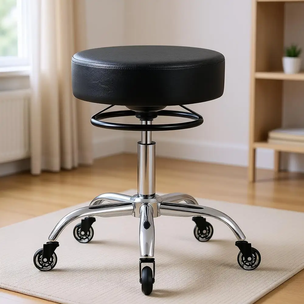

Heavy-Duty Swivel Stool with 360 Rotation, 400lbs Capacity, Adjustable for Tattoo, Spa, Nail, or Massage Use, Thick Padding, Bla