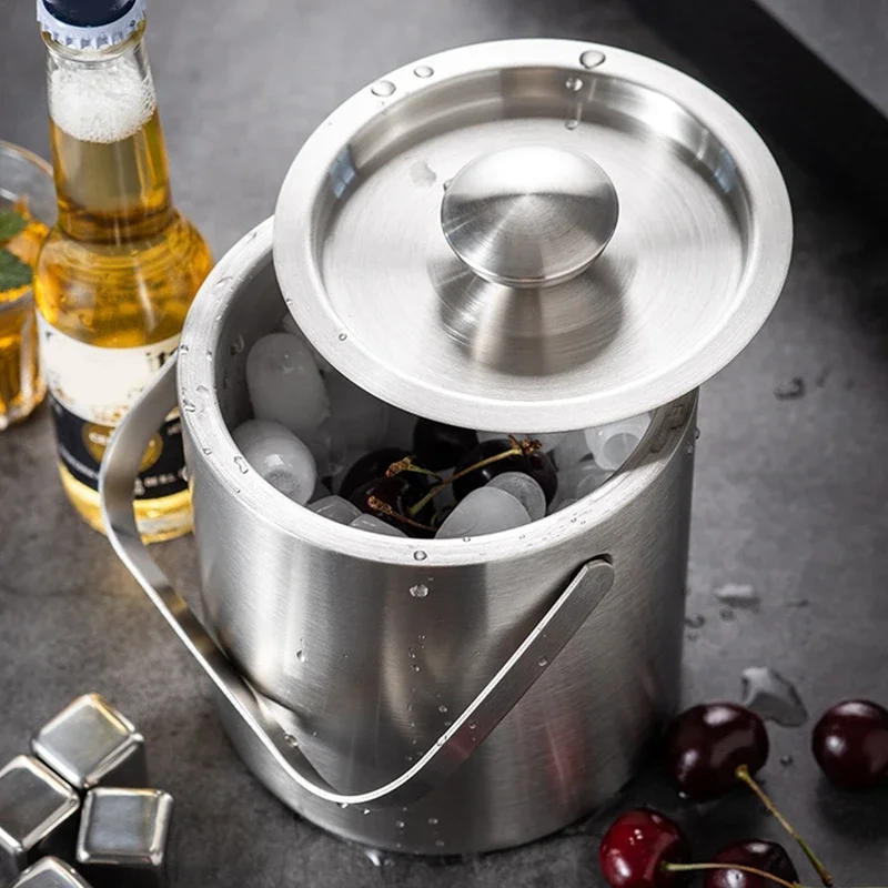 

Portable Double-Walled 1.3L Ice Bucket Stainless Steel Outdoor Ice Container Wine/Drinking/Beer Cooler For Party