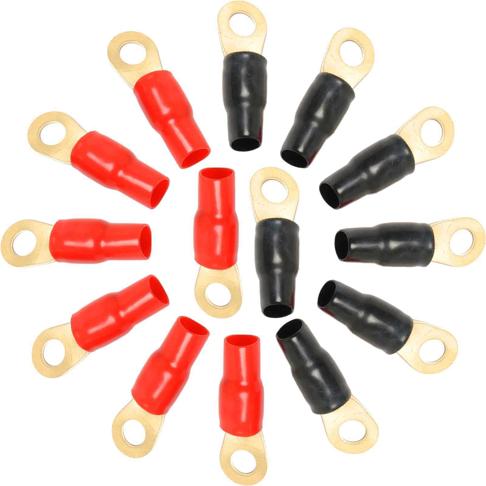 

10pcs 4Ga Copper Gold Plated Heat Shrink Crimp Terminals Insulated Ring Wire Connectors Thick Barrel Auto Electrical Garage