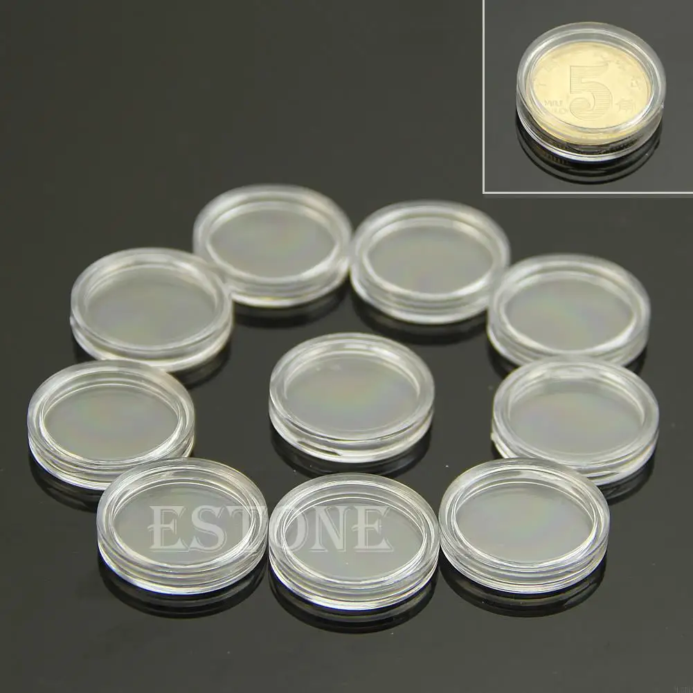 L5BF 10 PCS Applied Clear Round Cases Coin Storage Capsules Holder Round Plastic 19mm