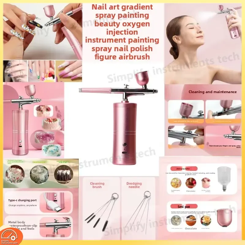 Portable Mini Airbrush Spray Gun 0.3mm Nozzle Nano Thermal Spray Tool Handheld Air Brush Kit for Nail Art Salon DIY Beauty