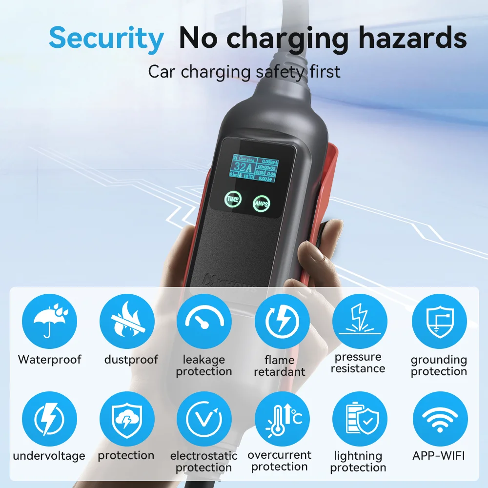 Khons Portable EV Charger 11KW Type2 EV Wallbox 16A Wi-Fi APP Bluetooth Version EVSE Charging Cable TPU 5m For Electric Car