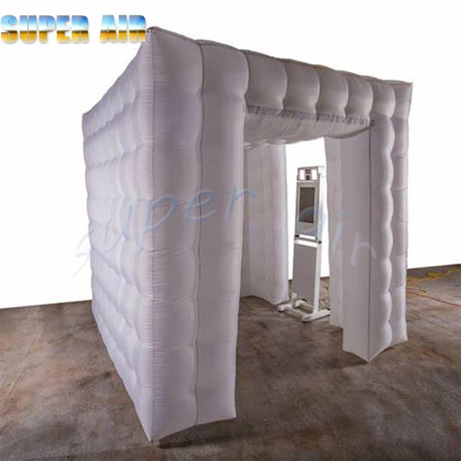 New design portable colorful led lighting  white inflatable photo booth cube with two doors for sale