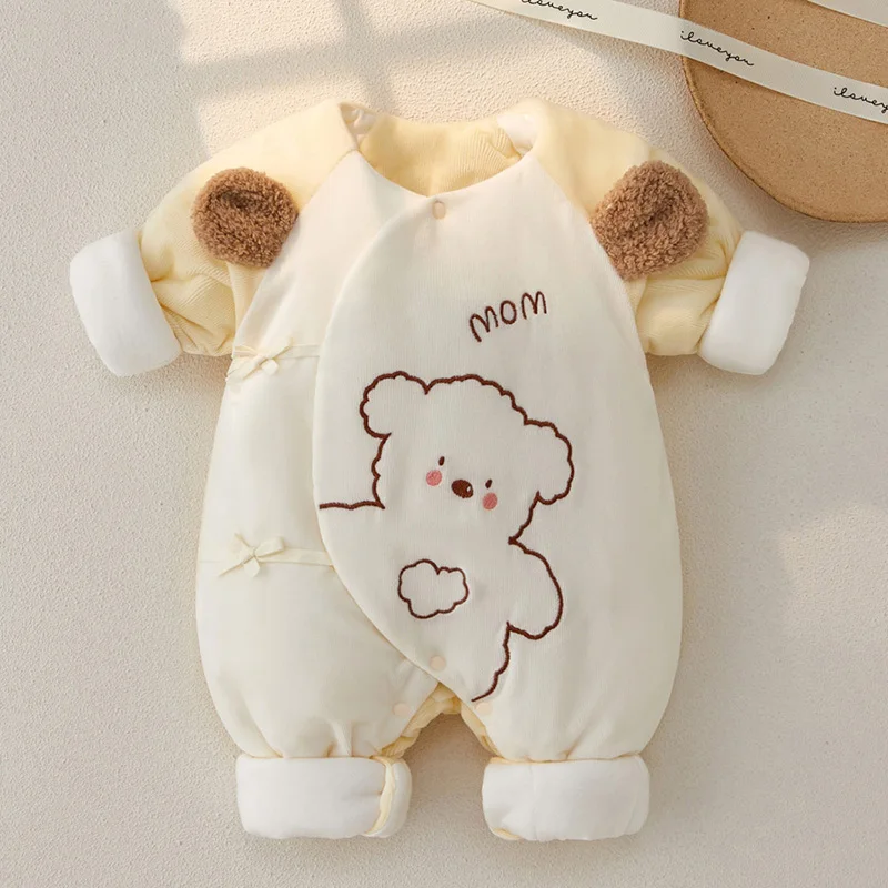 Winter Newborn Romper Cotton Thicken Baby Jumpsuit Girl Boy Cartoon Embroidery Bear Infant One-Pieces Onesie Babies Clothes 0-3M