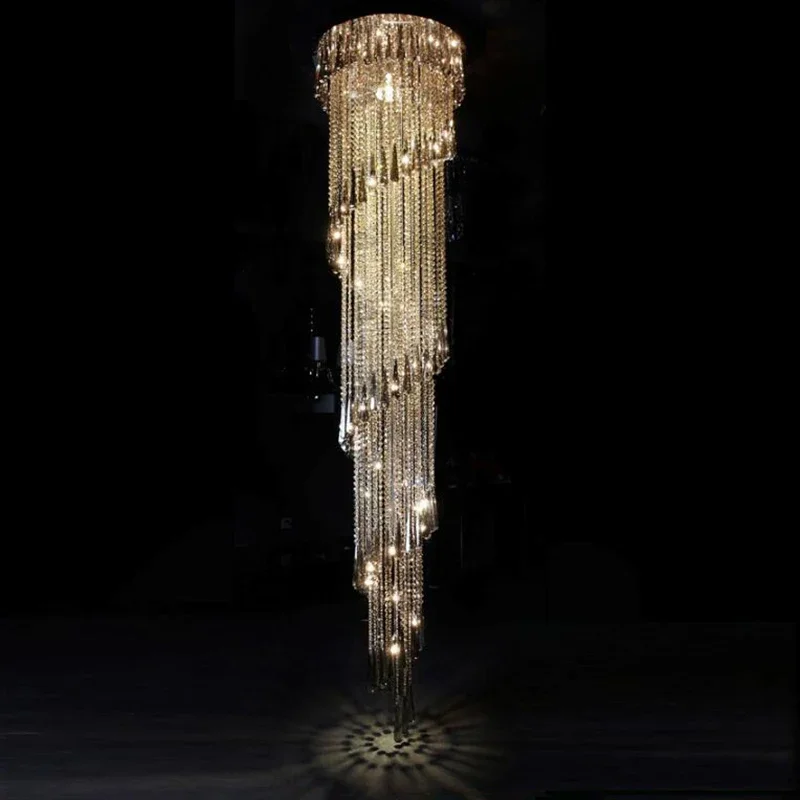

Modern Lighting Chandelier For Smoky Gray Crystal Luxury Fixtures Long Interior Stairway Lighting Corridor Chandelier