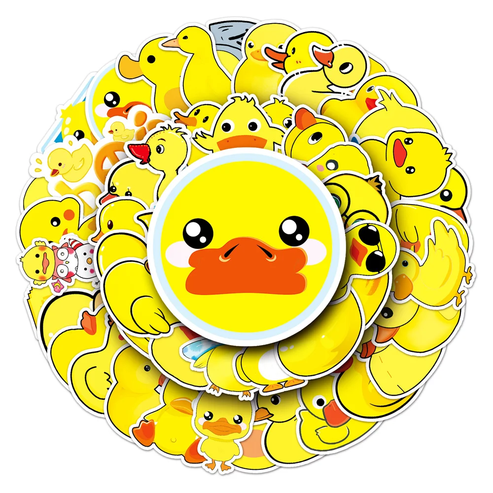 10/30/50PCS Little Yellow Duck Cartoon Personality Creative Graffiti Sticker Desk Guitar Computer Waterproof Sticker  Wholesale