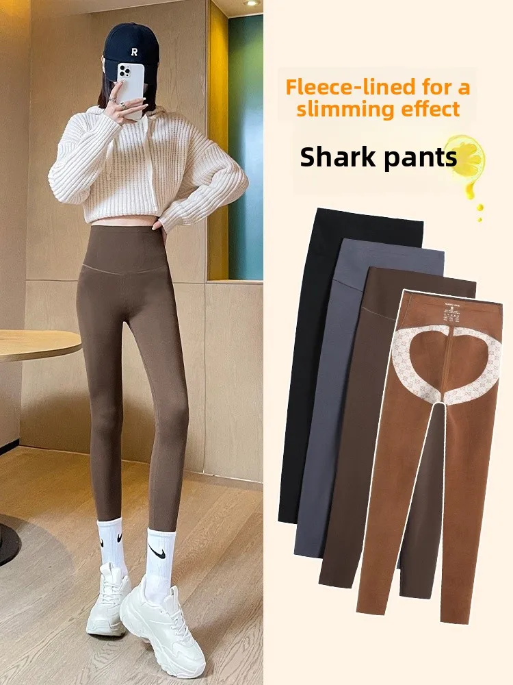 

Thiened Fce штаны для йоги с высокой талией из ковчьей кожи, женская верхняя одежда, теплые зимние брюки кофейного цвета, нескользящая новинка 2025 г.