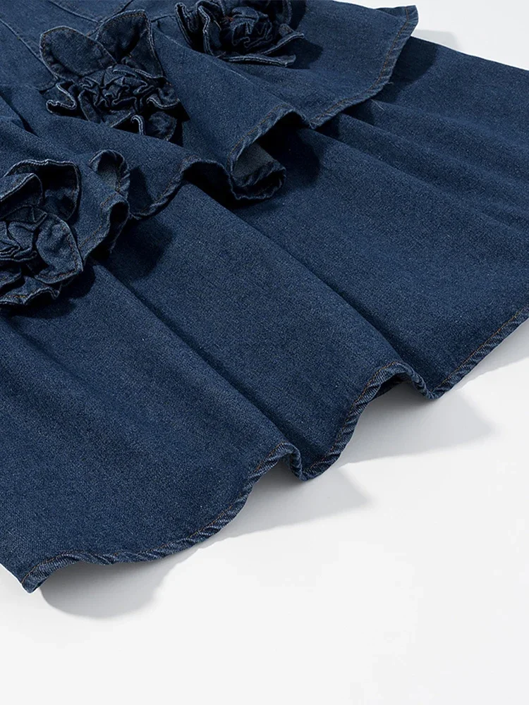 FDEY     Novo verão roupas femininas estilo europeu e americano moda tridimensional flor em camadas denim suspender vestido