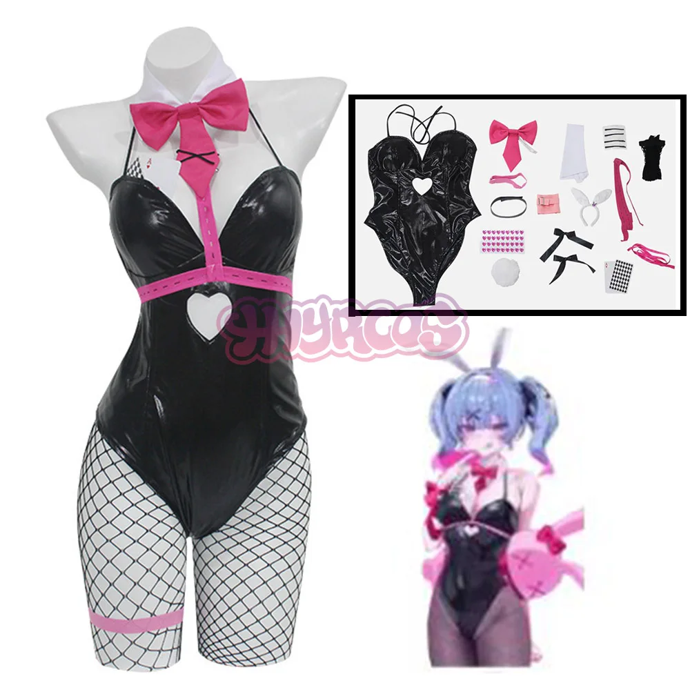

Сексуальный косплей Mikuu с отверстием в виде кролика, черная лакированная кожа, привлекательный милый костюм на Хэллоуин, косплей, головные уборы, одежда, банты для девочек
