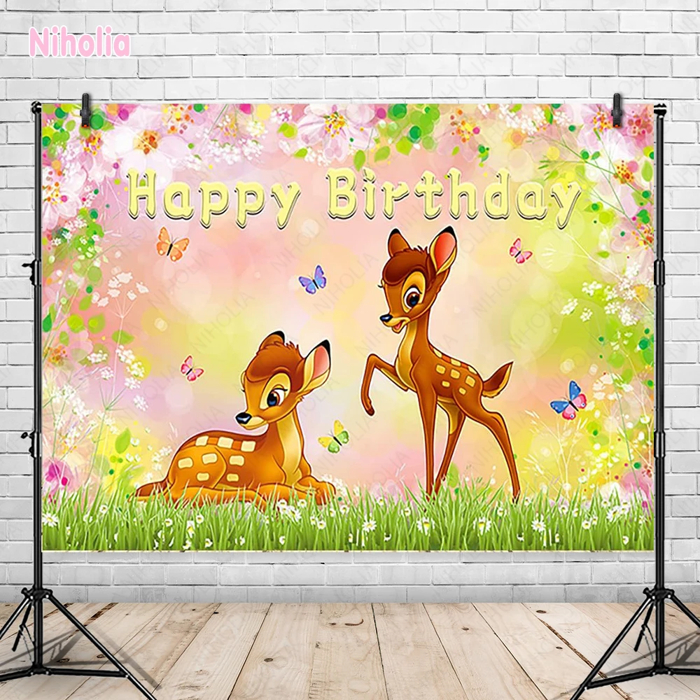 

Bambi Deer Backdrop Kid Happy Birthday Wild One Party Jungle Animals Beautiful Scene Photography Background Banner Decor Disney