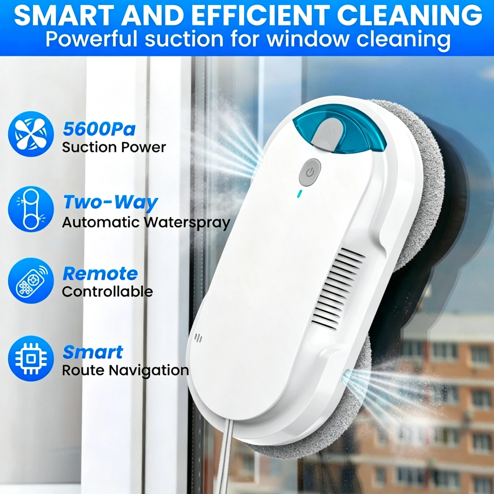 INSE Fensterputzroboter Automatische Wassersprühfunktion mit Bürstenlosem Motor Doppelsprühfunktion Fernbedienung Kantenerkennung Intelligenter Glasreiniger für Zuhause – Detail 1