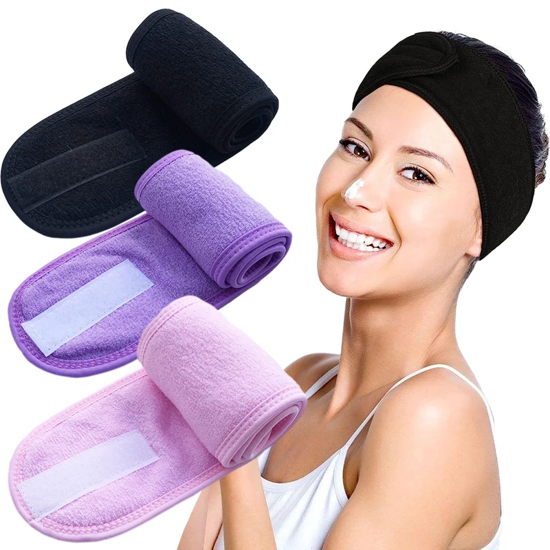 3pcs Eyelashes Extension Spa Face Headband Make Up Wrap Head Terry Cloth Hairband Stretch Towel with Magic Tape