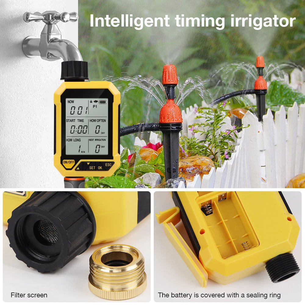 Large Screen Display Water Timer 1 Outlet Automatic Irrigation Watering Controller Progrmmable Timed Water Valve for Garden