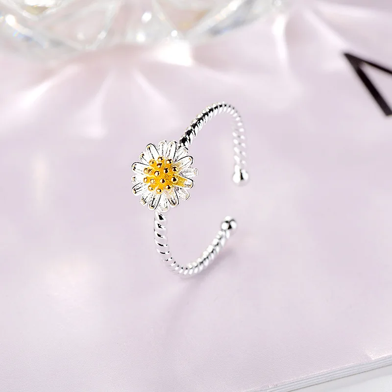 925 Sterling Zilver Open Vinger Ring Goud Kleur Elegante Bloemknop Asymmetrische Zoete Voor Vrouwen Sieraden Gift Dropship Groothandel