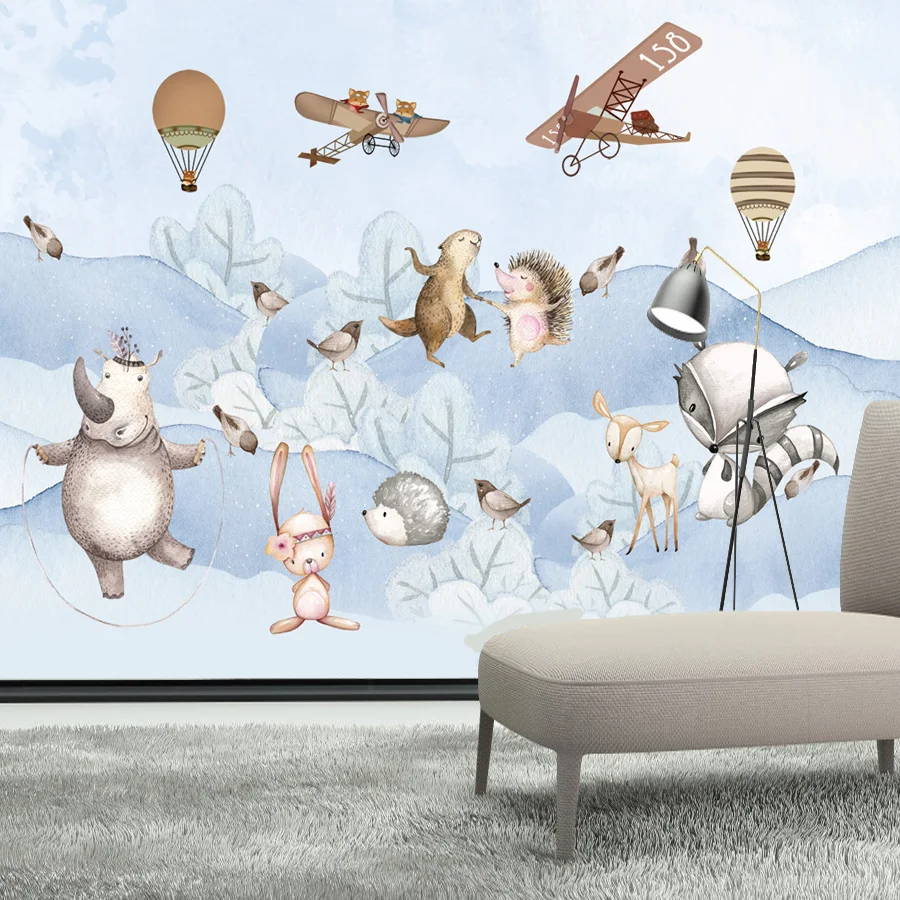 

Cartoon Peel and Stick Optional Custom Wall Covering Papers Home Decor Animal Natural Wallpapers for Living Room Kids Sofa Mural