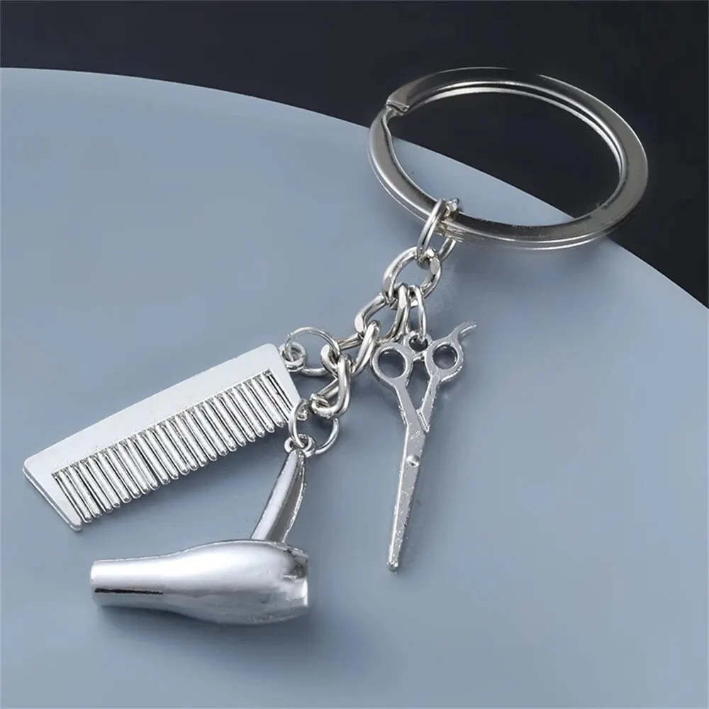 YEERONG 3 In 1 30mm Keychain Fashion Hairdresser Hair Dryer Scissor Comb Charm Pendant Keyring Perfect Salon Owner Or Stylist