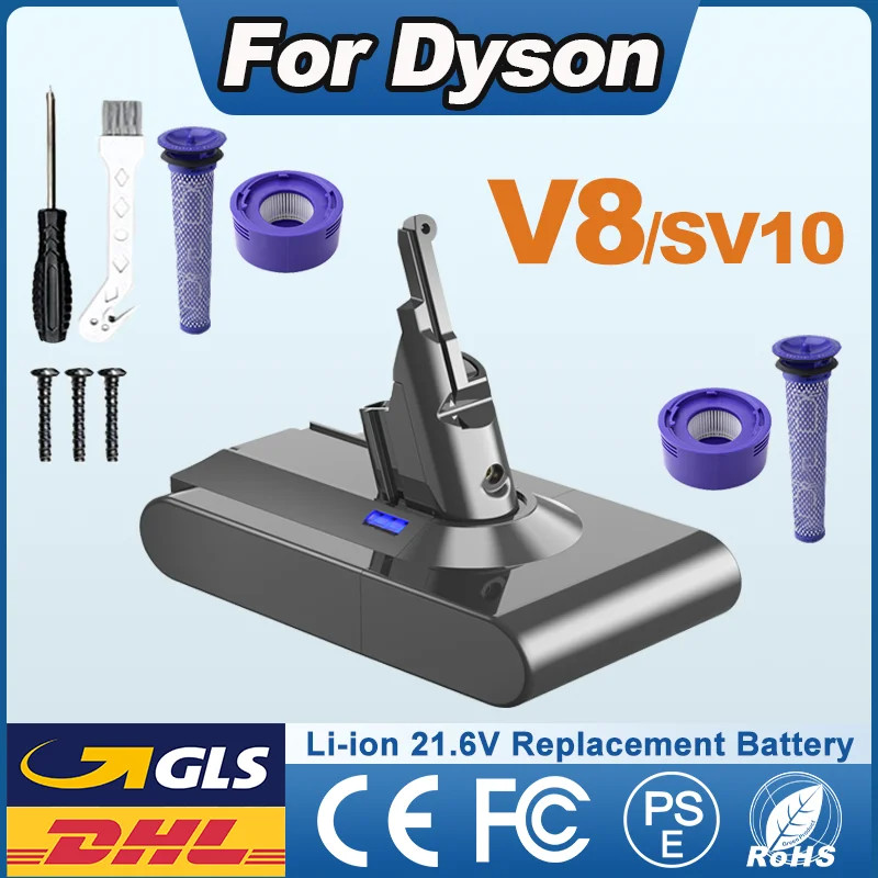 Batterie 6000 mAh pour aspirateur Dyson V8 21.6, batterie rechargeable pour outils électriques, compatible avec les séries V8 Fluffy Animal Absolute V8 et V8 SV10.